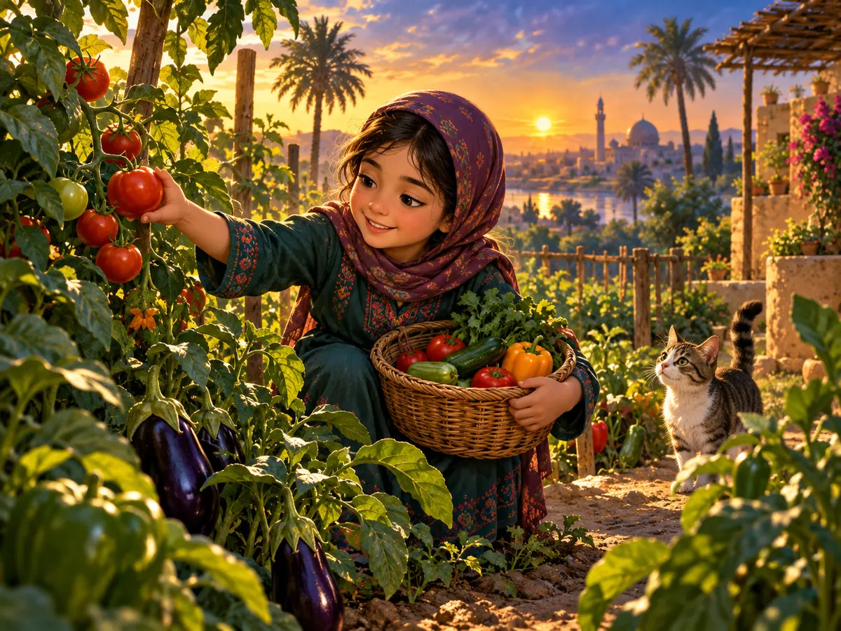 رسم لطفل في حكاية يحب الطعام الصحي