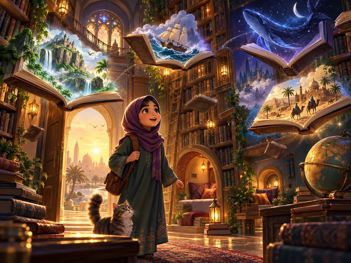 رسم لطفل في حكاية يحب القراءة
