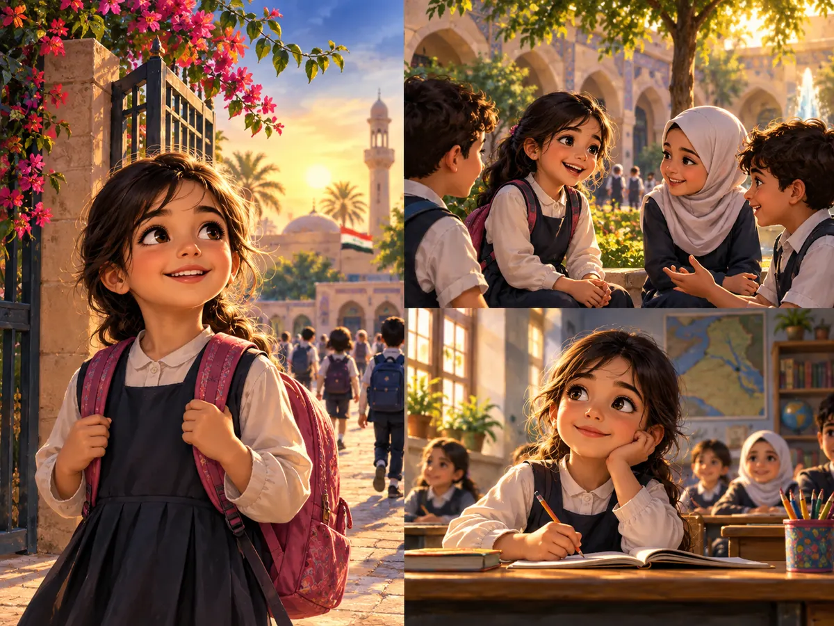 رسم لطفل في حكاية يحب المدرسة